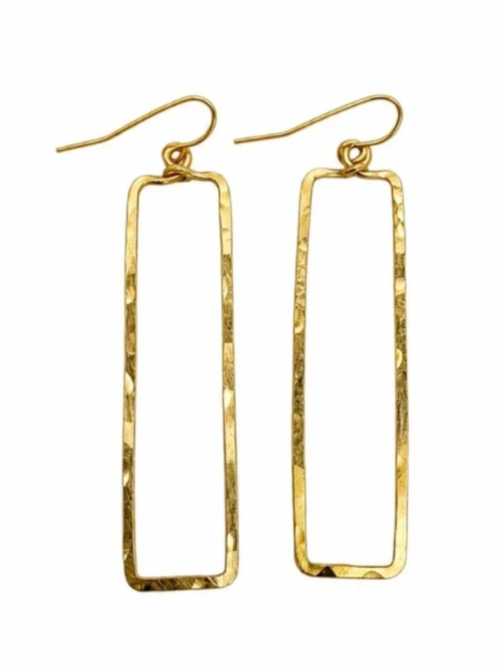 #71 Gold Handmade Hammered Rectangle Dangle Earring